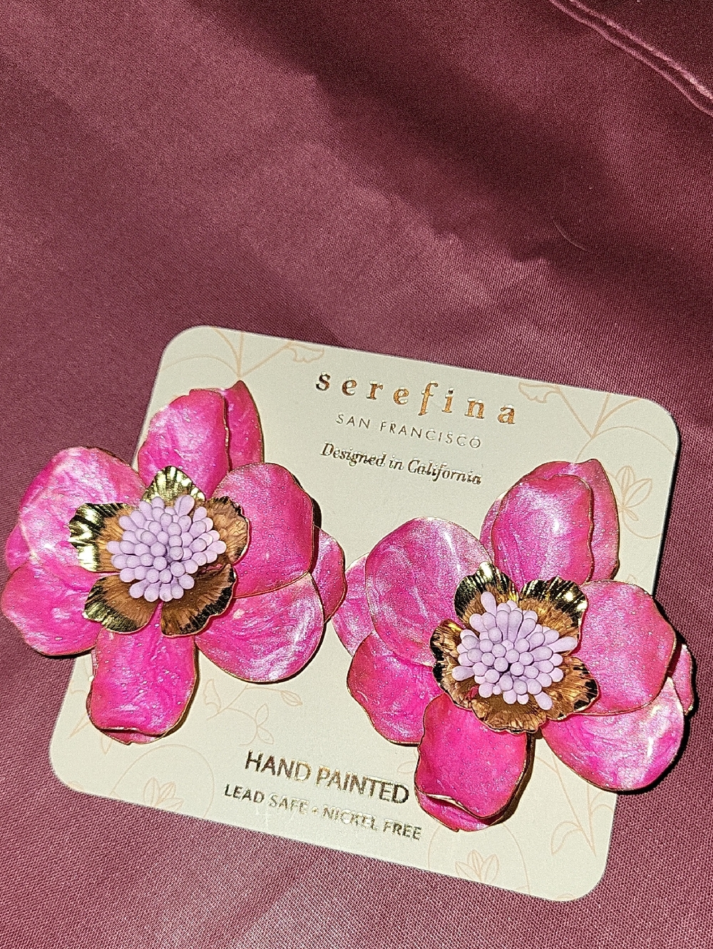 Serefina Pink Floral Statement Earrings Ti